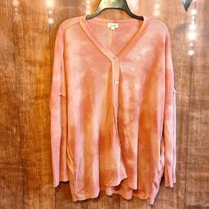 LA MIEL Pink Tie-Dye Button-Up Top